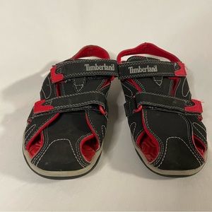 Timberland Boys Splash Sandals Black Red Velcro Closed Toe EUC Size 3